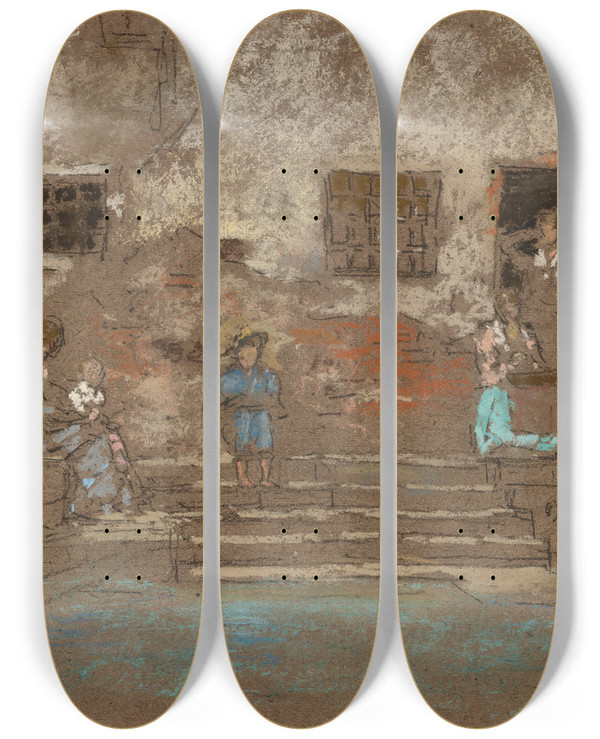 Triptych art skateboard deck of James Abbott Mcneill Whistler The Steps by James Abbott Mcneill Whistler (1834-1903)