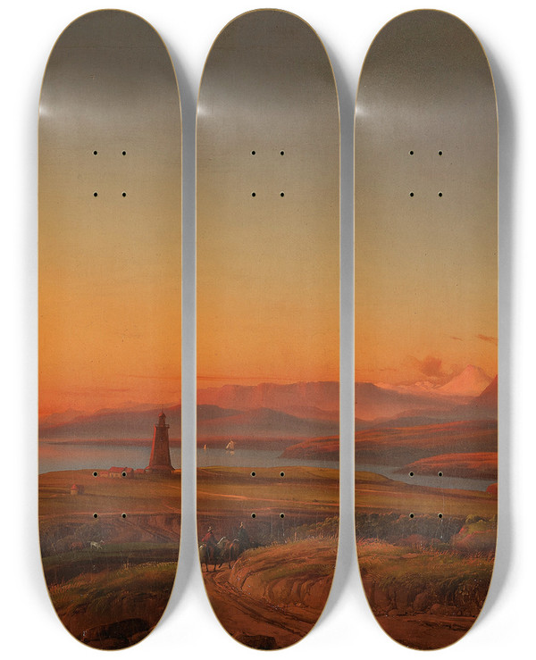Triptych art skateboard deck of Josef Carl Berthold Pttner Baynear Valparaiso Chile by Josef Carl Berthold Puttner (1821-1881)