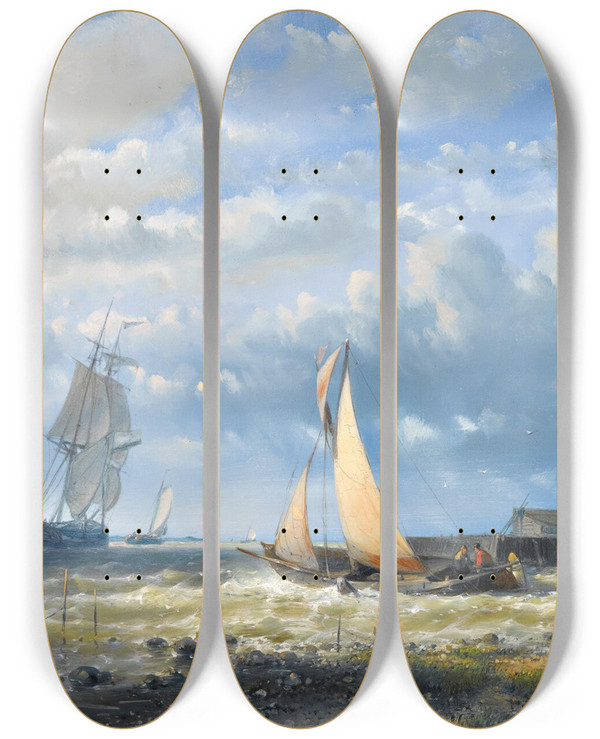 Triptych art skateboard deck of Abraham Hulk Setting Out To Sea by Abraham Hulk (1813-1897)