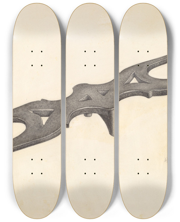 Triptych art skateboard deck of Helen Hobart Bootjack by Helen Hobart