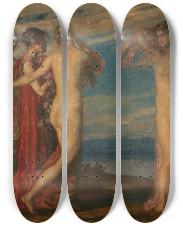 Triptych art skateboard deck of Carl Von Marr Der Frhling by Carl Von Marr (1858-1936)