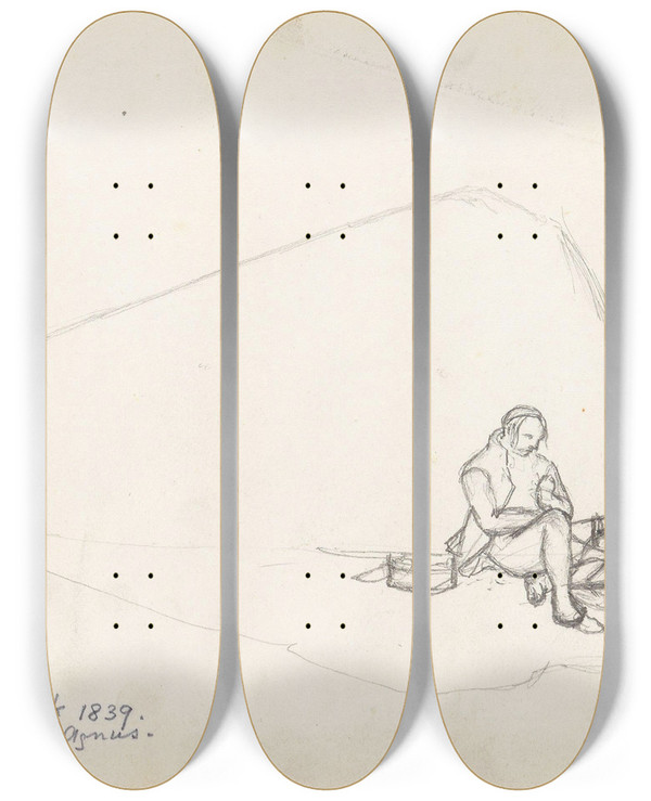 Triptych art skateboard deck of Hans Gude To Rastende Menn by Hans Gude (1825-1903)