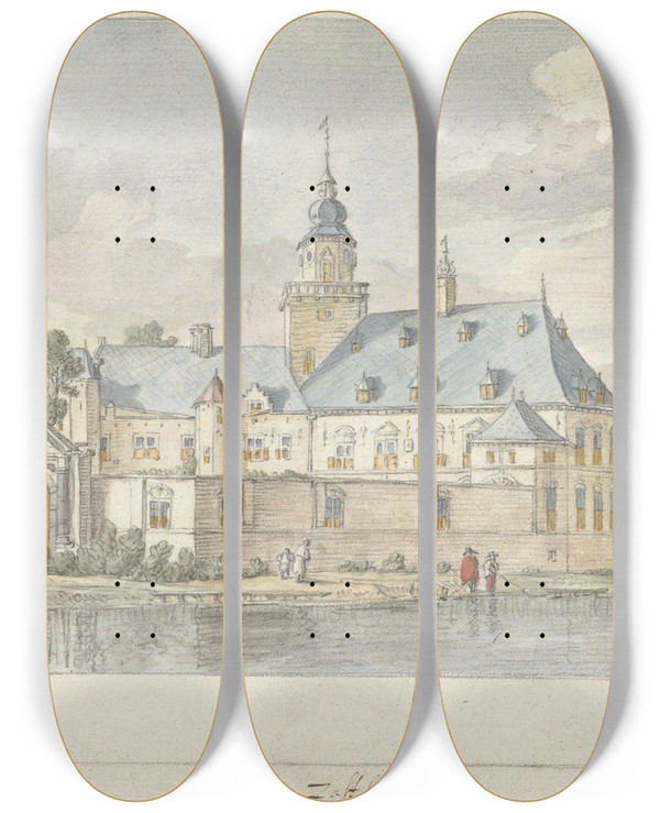 Triptych art skateboard deck of Herman Saftleven Gezicht Op Kasteel Nijenrode_1 by Herman Saftleven (1609-1685)