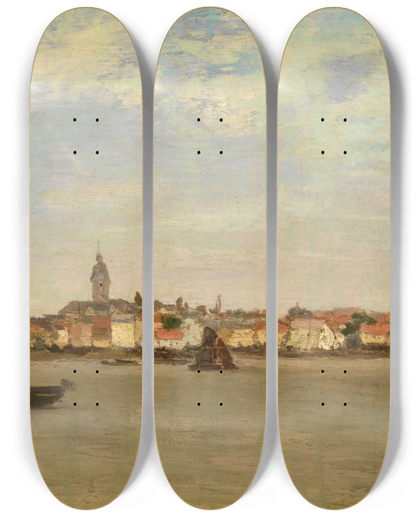 Triptych art skateboard deck of Guillaume Vogels A View Of Temse by Guillaume Vogels (1836-1896)