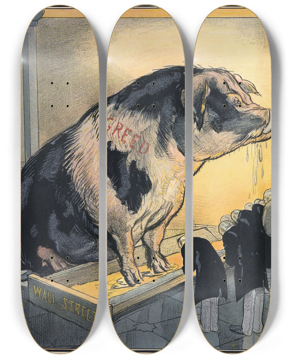 Triptych art skateboard deck of Gordon Ross Senatorial Courtesy by Gordon Ross (1873-1946)