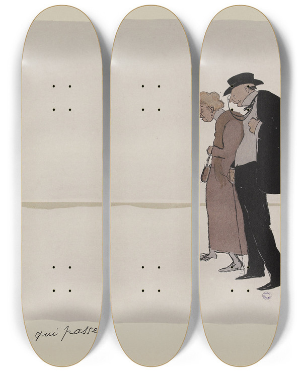 Triptych art skateboard deck of Georges Goursat Sem Deauville Qui Passe by Georges Goursat (Sem) (1863-1934)