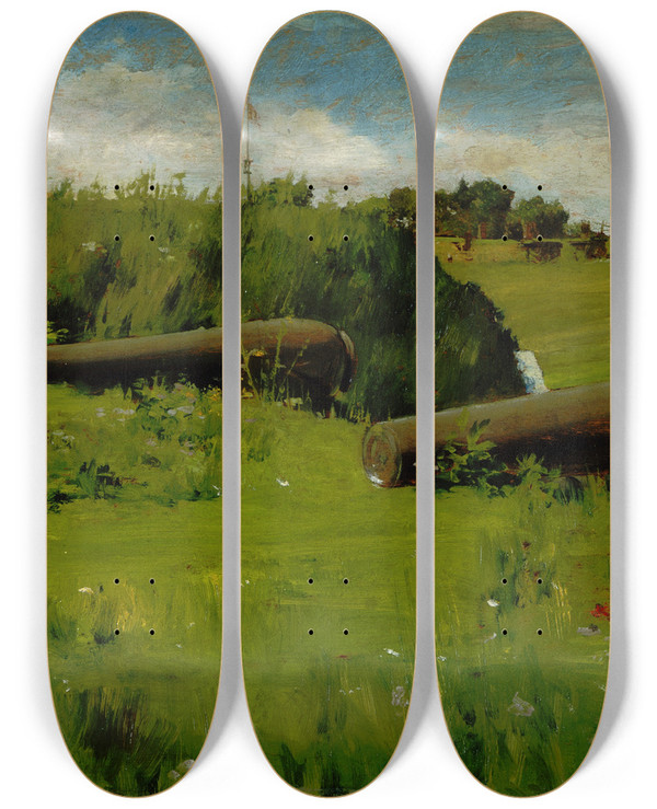 Triptych art skateboard deck of William Merritt Chase Peace Fort Hamilton by William Merritt Chase (1849-1916)