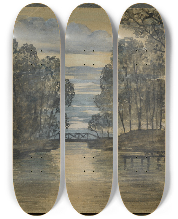 Triptych art skateboard deck of Hjalmar Sderberg Motif From Nacka by Hjalmar Soderberg (1869-1941)