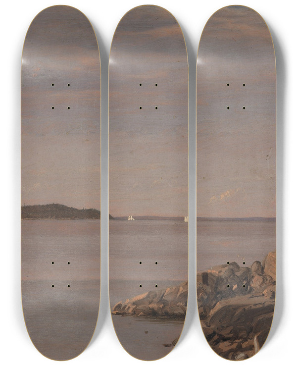 Triptych art skateboard deck of Frederic Edwin Church Mt Desert Island Maine Coast by Frederic Edwin Church (1826-1900)