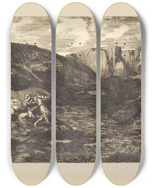 Triptych art skateboard deck of Odilon Redon La Peur Fear by Odilon Redon (1840-1916)