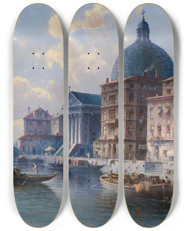 Triptych art skateboard deck of Karl Kaufmann Venedig San Simeone by Karl Kaufmann (1843-1905)