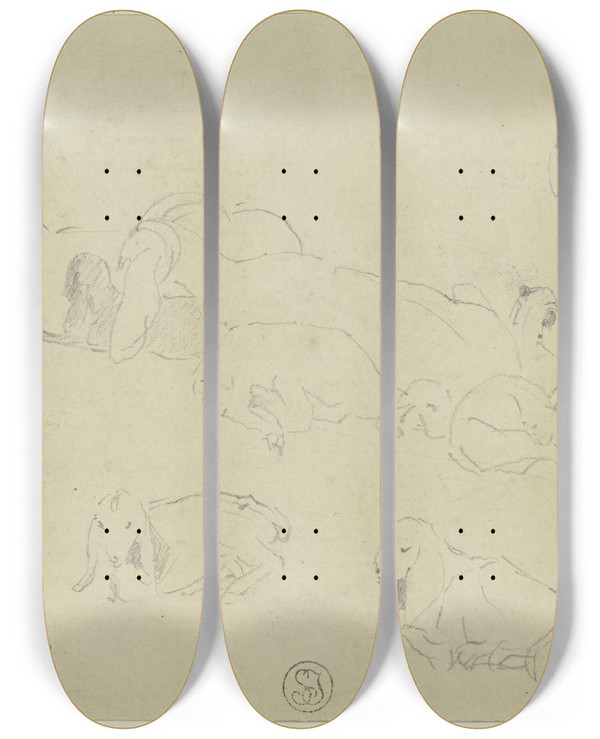 Triptych art skateboard deck of Wilhelm Gentz Sheep_2 by Wilhelm Gentz (1822-1890)