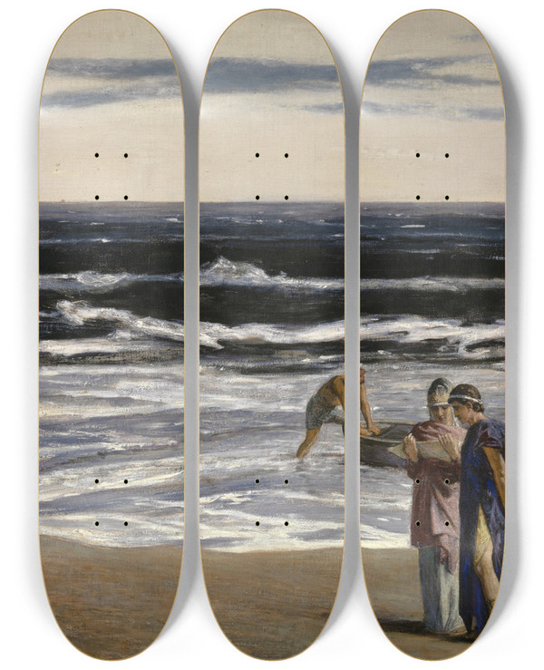 Triptych art skateboard deck of Ernst Stckelberg The Erythrean Message To The People Of Tarquinia by Ernst Stuckelberg (1831-1903)