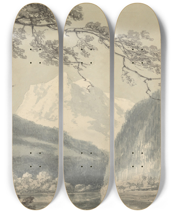 Triptych art skateboard deck of Joseph Mallord William Turner Near Grindelwald by Joseph Mallord William Turner (1775-1851)