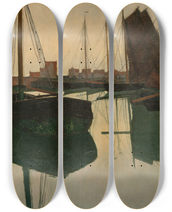 Triptych art skateboard deck of Walter Leistikow Hafen_2 by Walter Leistikow (1865-1908)