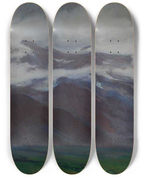 Triptych art skateboard deck of Wadysaw Lewiski Clouds Over Flatland Below The Tatra Mountains by Wadysaw lewiski (1854-1918)