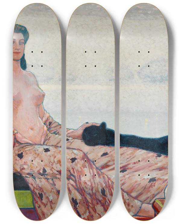 Triptych art skateboard deck of Fritz Erler Calma by Fritz Erler (1868-1940)