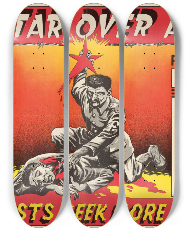 Triptych art skateboard deck of Us Information Agency Red Star Over Asia by U S Information Agency (1953-1999)