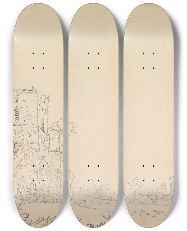 Triptych art skateboard deck of Thomas Girtin Unidentified Castle by Thomas Girtin (1775-1802)