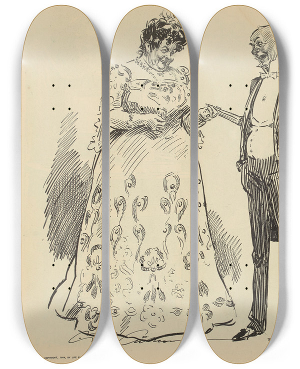 Triptych art skateboard deck of Charles Dana Gibson Changed by Charles Dana Gibson (1867-1944)