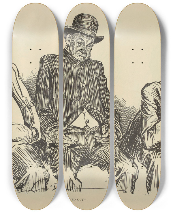 Triptych art skateboard deck of Charles Dana Gibson Fanned Out by Charles Dana Gibson (1867-1944)