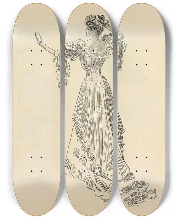 Triptych art skateboard deck of Charles Dana Gibson The Weaker Sex by Charles Dana Gibson (1867-1944)