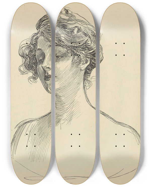 Triptych art skateboard deck of Charles Dana Gibson Untitled_78 by Charles Dana Gibson (1867-1944)