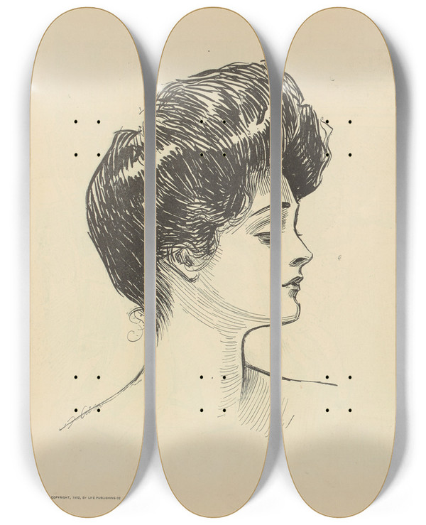 Triptych art skateboard deck of Charles Dana Gibson Untitled_88 by Charles Dana Gibson (1867-1944)