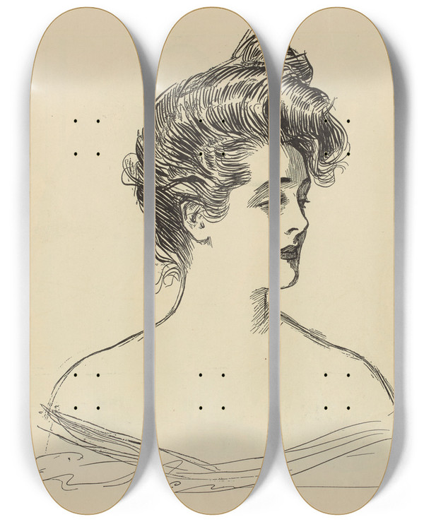 Triptych art skateboard deck of Charles Dana Gibson Untitled_100 by Charles Dana Gibson (1867-1944)