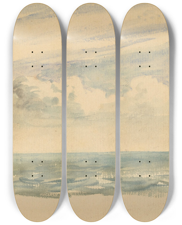 Triptych art skateboard deck of John Constable A Seascape With Two Sail Boats by John Constable (1776-1837)