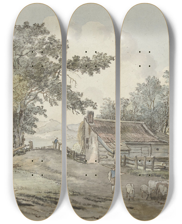 Triptych art skateboard deck of Pieter Gerardus Van Os Elswoutshoek Te Overveen by Pieter Gerardus Van Os (1776-1836)