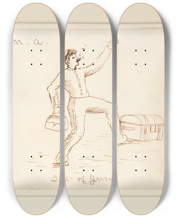 Triptych art skateboard deck of Frederic Remington Hnacademy by Frederic Remington (1861-1909)