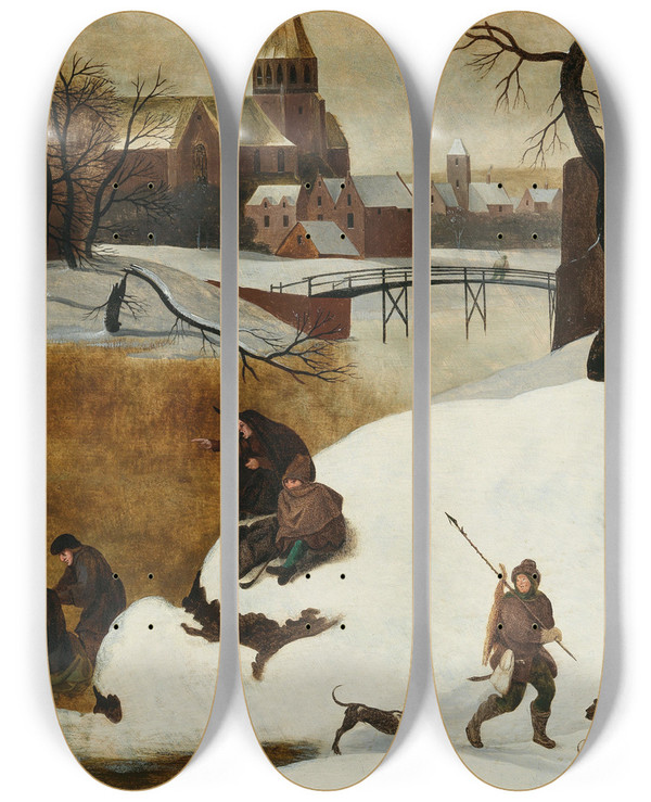 Triptych art skateboard deck of Abel Grimmer Winter Landscape With Skaters by Abel Grimmer (1570-1620)