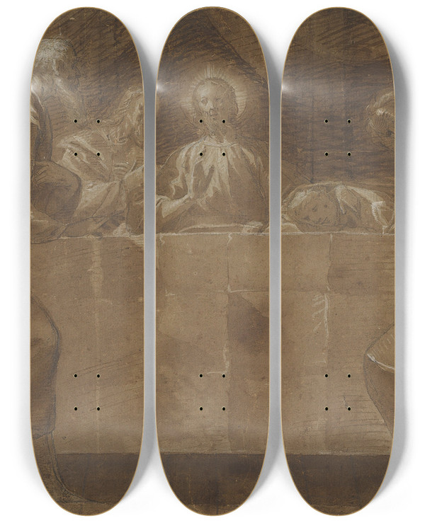 Triptych art skateboard deck of Pier Francesco Mazzucchelli The Last Supper by Pier Francesco Mazzucchelli (1573-1626)