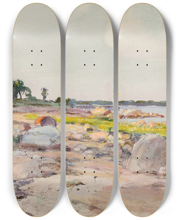 Triptych art skateboard deck of Howard Russell Butler Untitled V by Howard Russell Butler (1856-1934)