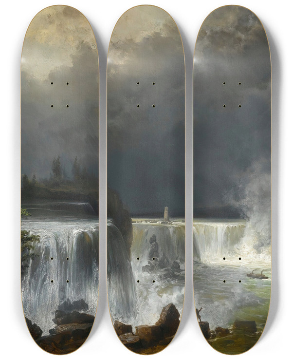 Triptych art skateboard deck of Josef Carl Berthold Pttner Niagara Falls by Josef Carl Berthold Puttner (1821-1881)