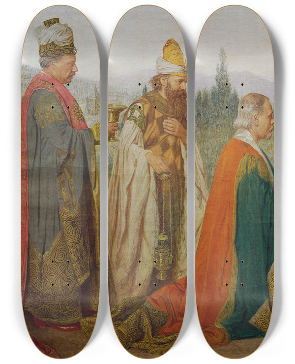 Triptych art skateboard deck of Tom Von Dreger The Adoration Of The Magi by Tom Von Dreger (1868-1948)