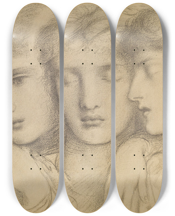 Triptych art skateboard deck of Simeon Solomon The Sleepers And One That Watcheth by Simeon Solomon (1840-1905)