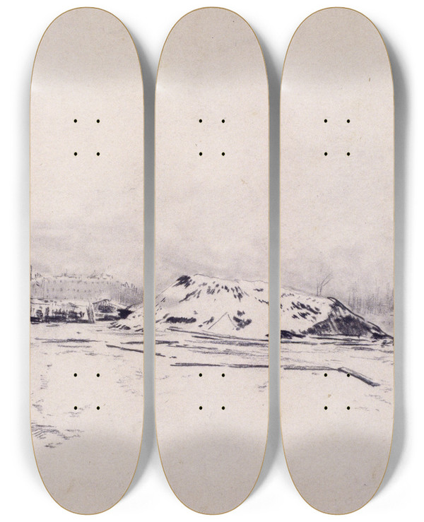 Triptych art skateboard deck of Santiago Rusiol View Of Barcelona Port by Santiago Rusinol (1861-1931)