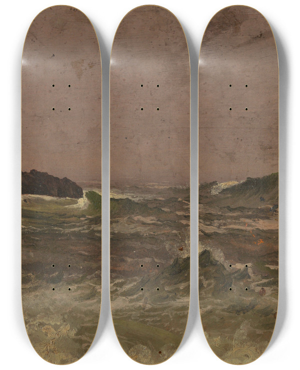Triptych art skateboard deck of Frederic Edwin Church Maine Coast_2 by Frederic Edwin Church (1826-1900)