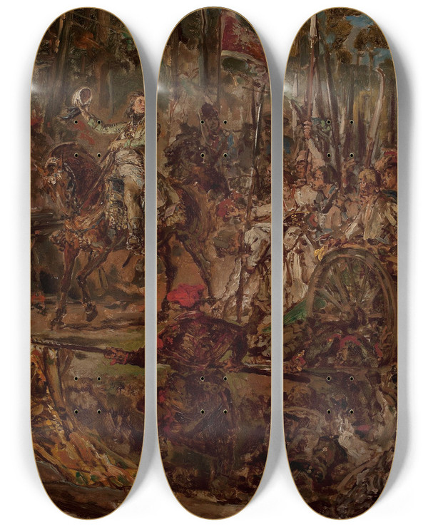 Triptych art skateboard deck of Jan Matejko Kociuszko At Racawice Sketch by Jan Matejko (1838-1893)