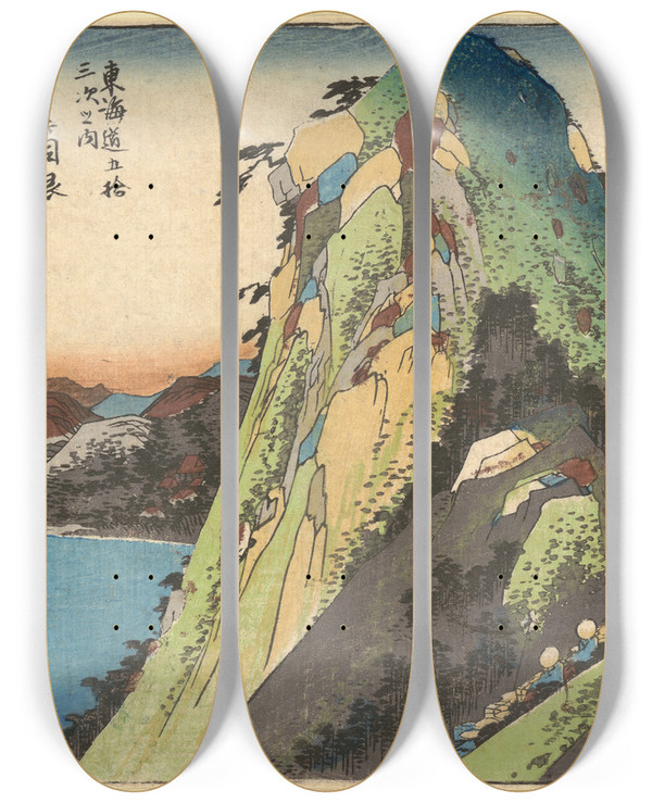Triptych art skateboard deck of And Hiroshige Hakone The Lake Kosui by Ando Hiroshige (1797-1858)