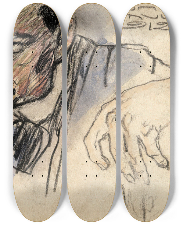 Triptych art skateboard deck of Onni Muusari The Artist Juvela by Onni Muusari (1890-1917)