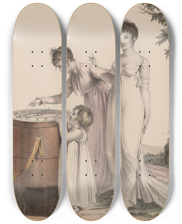 Triptych art skateboard deck of Nicolas Schencker Les Oublies by Nicolas Schencker (1760-1848)