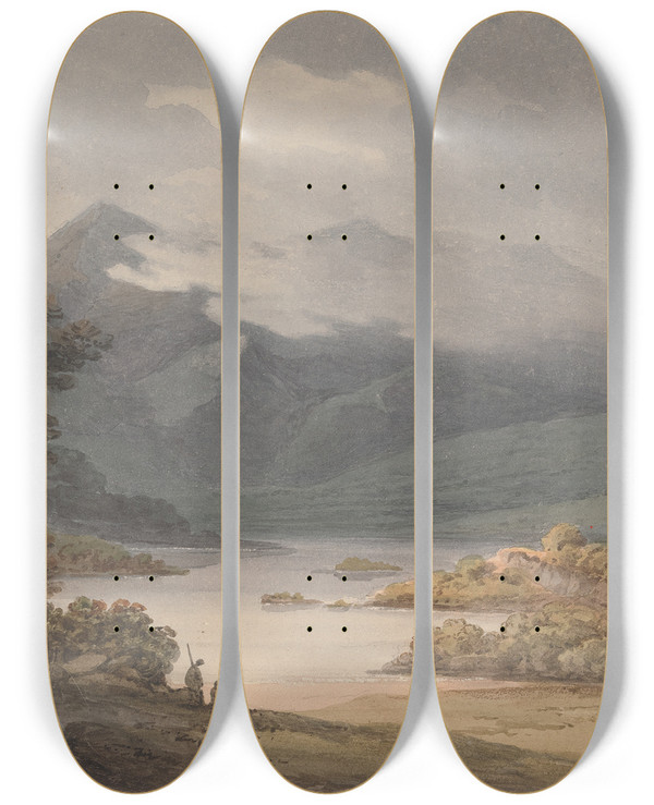 Triptych art skateboard deck of Isaac Weld View On The Upper Lake Ireland by Isaac Weld (1774-1856)