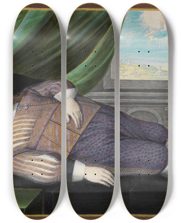 Triptych art skateboard deck of Friedrich Brentel Philipp Ludwig Zu Rappoltstein Auf Dem Totenbett by Friedrich Brentel (1580-1651)