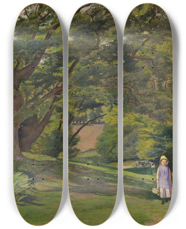 Triptych art skateboard deck of William Henry Millais Hayes Common_1 by William Henry Millais (1828-1899)