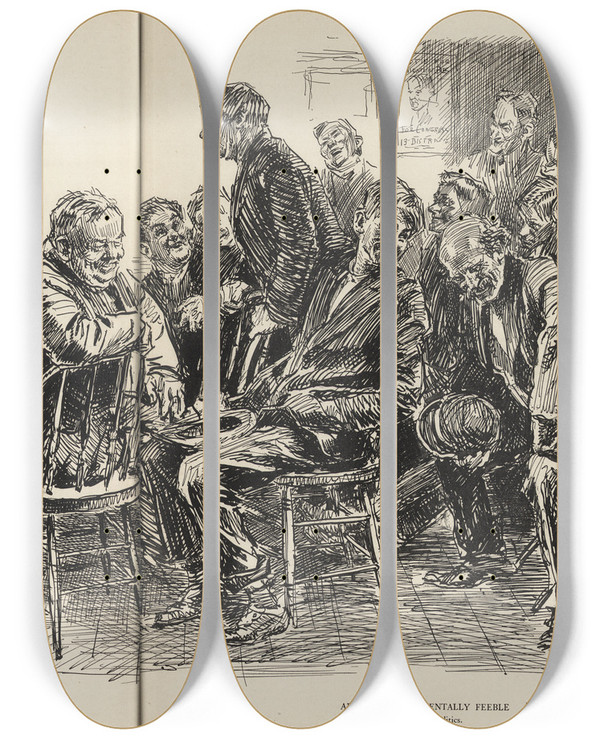Triptych art skateboard deck of Charles Dana Gibson Advice To The Mentally Feeble Keep Out Of Politics by Charles Dana Gibson (1867-1944)