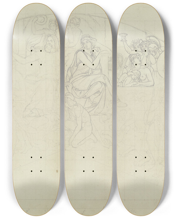 Triptych art skateboard deck of Eugen Eduard Schffer The Olympus by Eugen Eduard Schaffer (1802-1871)