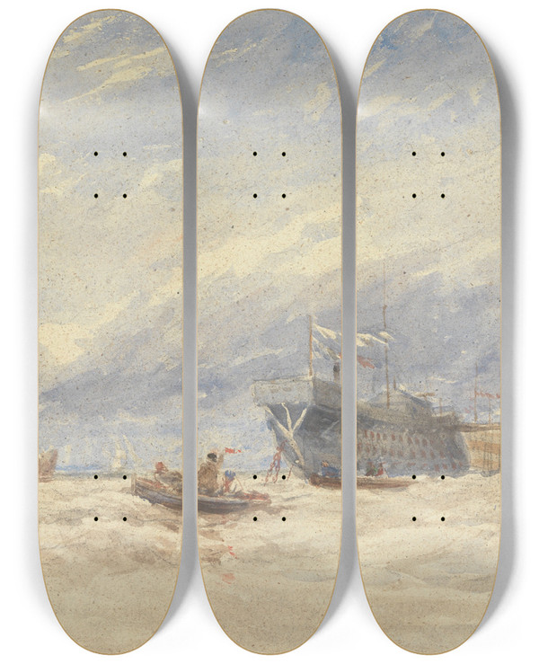 Triptych art skateboard deck of David Cox On The Medway by David Cox (1783-1859)